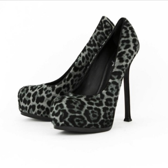 YSL Tribute Pony Hair Leopard Pump UNILEOPARD ANTHRACITE - Picture 7 of 12